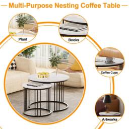 Huhote Nesting Tables Set of 2 with Black or Gold Frame & White Marble Top - thumbnail 7