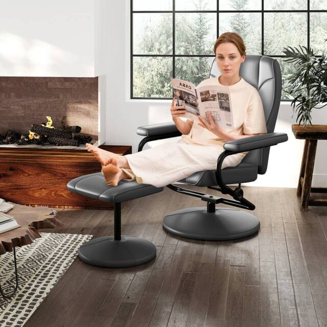 Costway Reclining Chair 360°Swivel Recliner with Adjustable Backrest-Grey in Grey - image 1