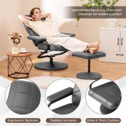 Costway Reclining Chair 360°Swivel Recliner with Adjustable Backrest-Grey in Grey - thumbnail 9