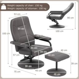 Costway Reclining Chair 360°Swivel Recliner with Adjustable Backrest-Grey in Grey - thumbnail 2