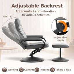 Costway Reclining Chair 360°Swivel Recliner with Adjustable Backrest-Grey in Grey - thumbnail 7