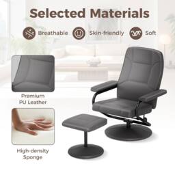Costway Reclining Chair 360°Swivel Recliner with Adjustable Backrest-Grey in Grey - thumbnail 6