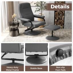 Costway Reclining Chair 360°Swivel Recliner with Adjustable Backrest-Grey in Grey - thumbnail 5