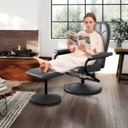 Costway Reclining Chair 360°Swivel Recliner with Adjustable Backrest-Grey in Grey - thumbnail 1