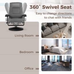 Costway Reclining Chair 360°Swivel Recliner with Adjustable Backrest-Grey in Grey - thumbnail 8