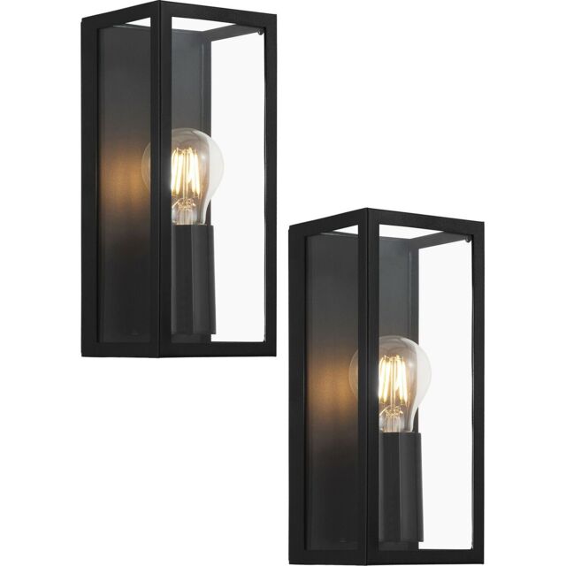 Loops 2 PACK Wall Light Colour Black Shade Clear Glass Metal Box Frame Bulb E27 1x60W - image 1