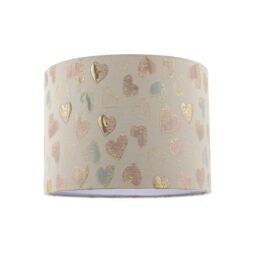 Happy Homewares Feminine Pink Duck Egg & Shiny Gold Hearts Circular Lamp Shade - Size: 10 inches - thumbnail 1