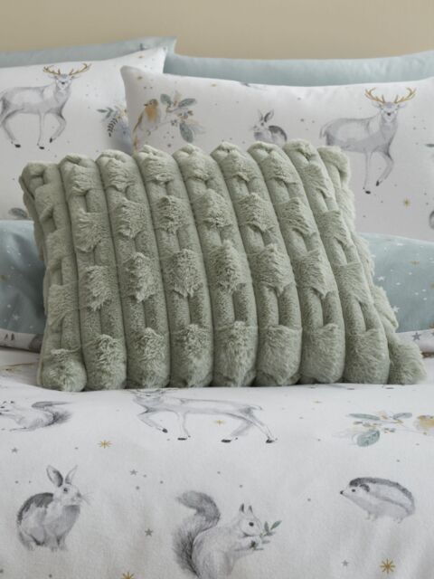 Bianca 'Carved Faux Fur' Cushion in Green - Size: 50 cm x 50 cm