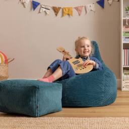 icon Kids Bean Bag Recliner & Footstool Bundle, Jumbo Cord in Teal - Size: Medium - thumbnail 2