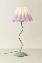 ValueLights Wiggle Lilac Pleated Scallop Lamp Shade Moss Green Metal Table Lamp - thumbnail 3
