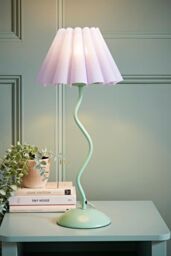 ValueLights Wiggle Lilac Pleated Scallop Lamp Shade Moss Green Metal Table Lamp
