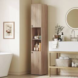 Havendro Tall Bathroom Cabinet with Adjustable Shelves, Natural - thumbnail 4