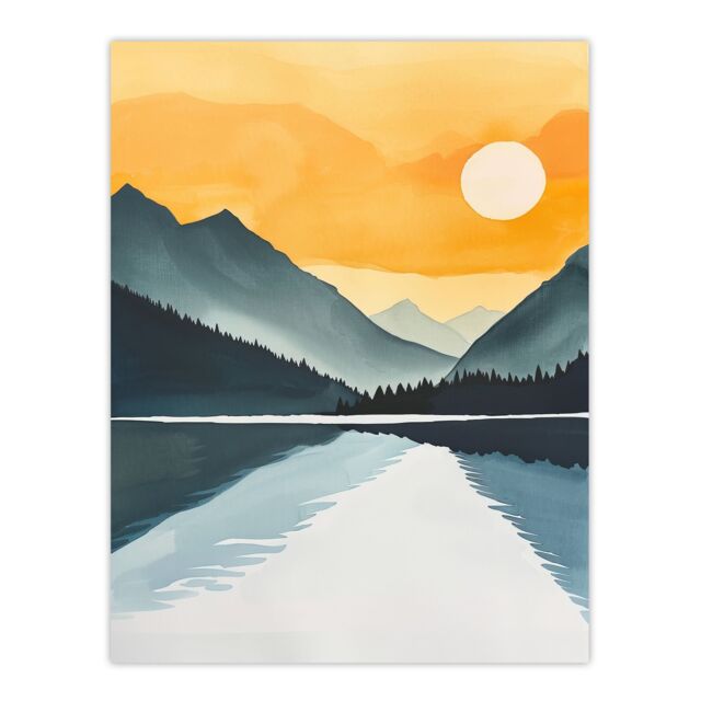 "Artery8 Sparks Lake Sunrise Mountain Lakeside Landscape Wall Art Print in Yellow - Size: W24"" x H32""" - image 1