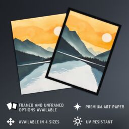 "Artery8 Sparks Lake Sunrise Mountain Lakeside Landscape Wall Art Print in Yellow - Size: W24"" x H32""" - thumbnail 2