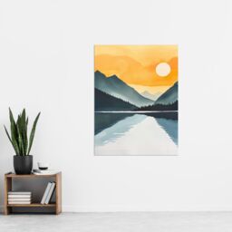 "Artery8 Sparks Lake Sunrise Mountain Lakeside Landscape Wall Art Print in Yellow - Size: W24"" x H32""" - thumbnail 4