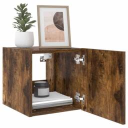 Berkfield Home TV Wall Cabinet with LED Lights Smoked Oak 30.5x35x30 cm in Brown - thumbnail 7