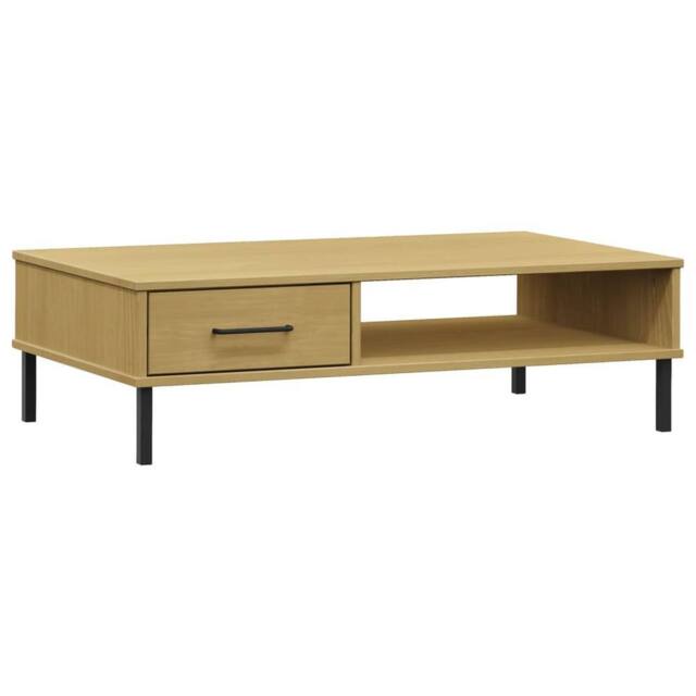 Berkfield Home Coffee Table with Metal Legs Brown Solid Wood Pine OSLO - image 1