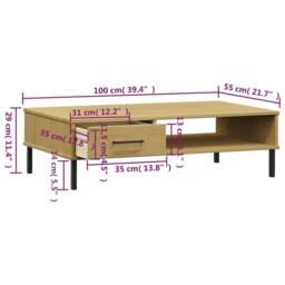 Berkfield Home Coffee Table with Metal Legs Brown Solid Wood Pine OSLO - thumbnail 8