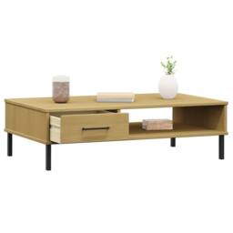 Berkfield Home Coffee Table with Metal Legs Brown Solid Wood Pine OSLO - thumbnail 3