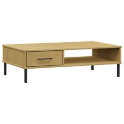 Berkfield Home Coffee Table with Metal Legs Brown Solid Wood Pine OSLO - thumbnail 1