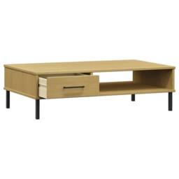 Berkfield Home Coffee Table with Metal Legs Brown Solid Wood Pine OSLO - thumbnail 5
