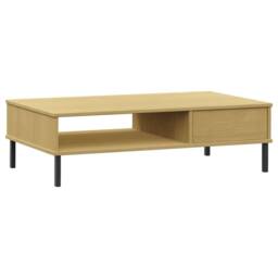 Berkfield Home Coffee Table with Metal Legs Brown Solid Wood Pine OSLO - thumbnail 7