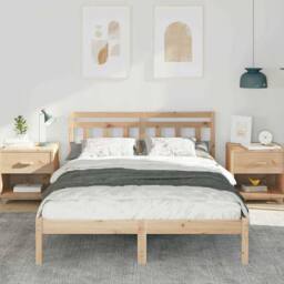 Berkfield Home with Headboard Brown 140 x 190 cm Solid pine wood in Beige - thumbnail 4