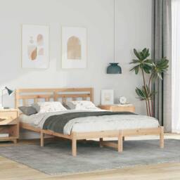Berkfield Home with Headboard Brown 140 x 190 cm Solid pine wood in Beige - thumbnail 2