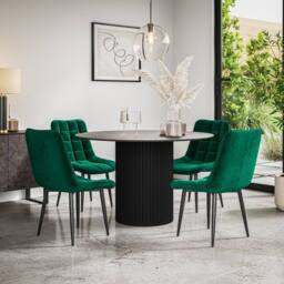 More4Homes Arlo Concrete Table Top W Black Legs + Nova Velvet Dining Chair Set Of 6 in Green