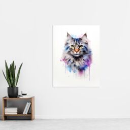 "Artery8 Wall Art Print Siberian Cat Lovers Gift Watercolour Pet Portrait Painting Artwork Poster - Size: W24"" x H32""" - thumbnail 4