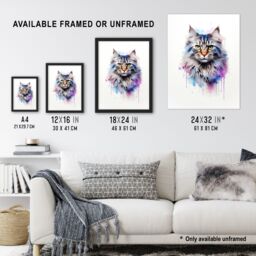 "Artery8 Wall Art Print Siberian Cat Lovers Gift Watercolour Pet Portrait Painting Artwork Poster - Size: W24"" x H32""" - thumbnail 3