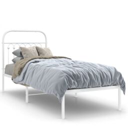 Berkfield Home Metal Bed Frame without Mattress with Headboard White 80x200cm - Size: 80x200 cm - thumbnail 2