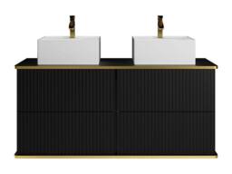 Vente-unique Fluted Wall-Hung Bathroom Unit With Gold Trim & Square Double in Black - thumbnail 4