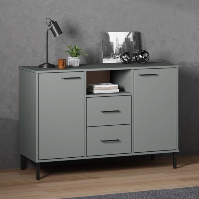 Berkfield Home Sideboard with Metal Legs Grey 113x40x77 cm Solid Wood OSLO - Size: 113 x 40 x 77 cm - image 1