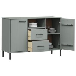 Berkfield Home Sideboard with Metal Legs Grey 113x40x77 cm Solid Wood OSLO - Size: 113 x 40 x 77 cm - thumbnail 3