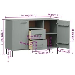 Berkfield Home Sideboard with Metal Legs Grey 113x40x77 cm Solid Wood OSLO - Size: 113 x 40 x 77 cm - thumbnail 8