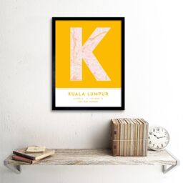 "Wee Blue Coo Wall Art Print Kuala Lumpur Malaysia City Map Modern Typography Stylish Letter Framed Word in Yellow - Size: W12"" x H16""" - thumbnail 2