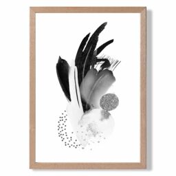 ARTZE Black & White Abstract Watercolour Shapes Framed Print SIZE: A4 with Oak Frame - thumbnail 1