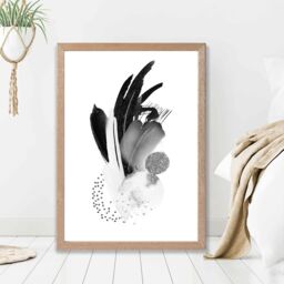 ARTZE Black & White Abstract Watercolour Shapes Framed Print SIZE: A4 with Oak Frame - thumbnail 2