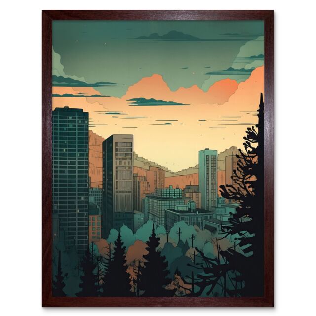 "Artery8 Wall Art Print Skyscrapers by Forest Urban Architecture Landscape Art Framed in Brown - Size: W12"" x H16""" - image 1