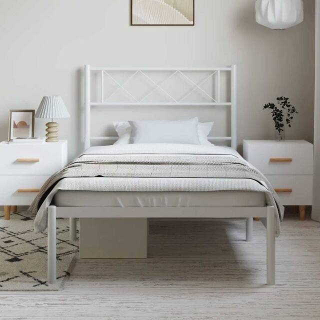 Berkfield Home Metal Bed Frame with Headboard White 100x190 cm - image 1