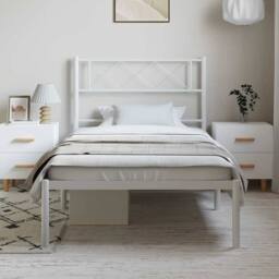 Berkfield Home Metal Bed Frame with Headboard White 100x190 cm - thumbnail 1