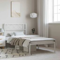 Berkfield Home Metal Bed Frame with Headboard White 100x190 cm - thumbnail 2