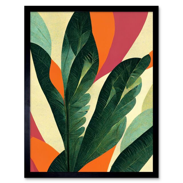 "Artery8 Wall Art Print Abstract Boho Colour Exotic Tropical Leaves Botanical Art Framed in Black - Size: W12"" x H16""" - image 1