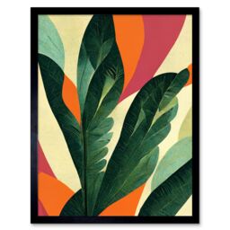 "Artery8 Wall Art Print Abstract Boho Colour Exotic Tropical Leaves Botanical Art Framed in Black - Size: W12"" x H16""" - thumbnail 1