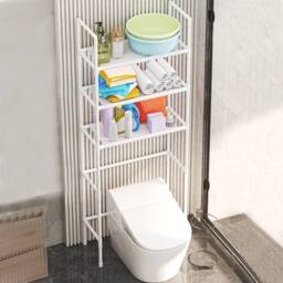 VOGREX White Over The Toilet Storage Rack Cabinet Organizer Shelf - thumbnail 1