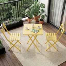 London Boutique 3PCS Folding Bistro Set Patio Furniture Set Dining Table & 2 Chairs in Yellow - thumbnail 3
