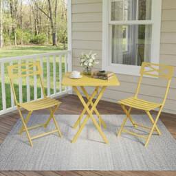 London Boutique 3PCS Folding Bistro Set Patio Furniture Set Dining Table & 2 Chairs in Yellow