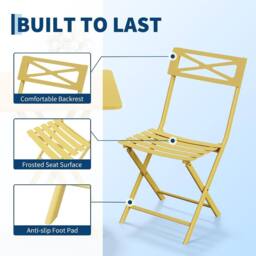 London Boutique 3PCS Folding Bistro Set Patio Furniture Set Dining Table & 2 Chairs in Yellow - thumbnail 7