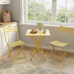 London Boutique 3PCS Folding Bistro Set Patio Furniture Set Dining Table & 2 Chairs in Yellow - thumbnail 8